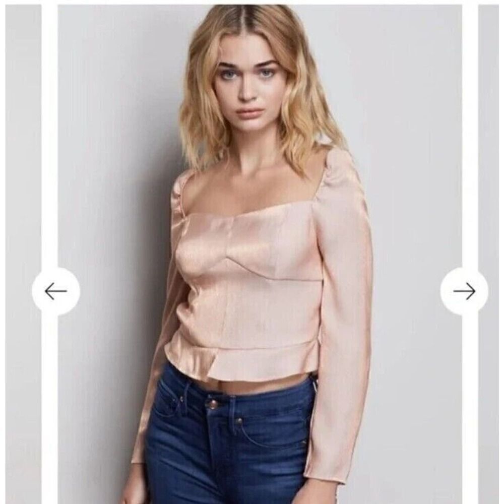 NWT GOOD AMERICAN Rose gold pink shimmer square neck blouse top size XL 4